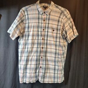 Patagonia Organic Cotton Plaid Short‎ Sleeve Button Up Shirt Men's Size L
